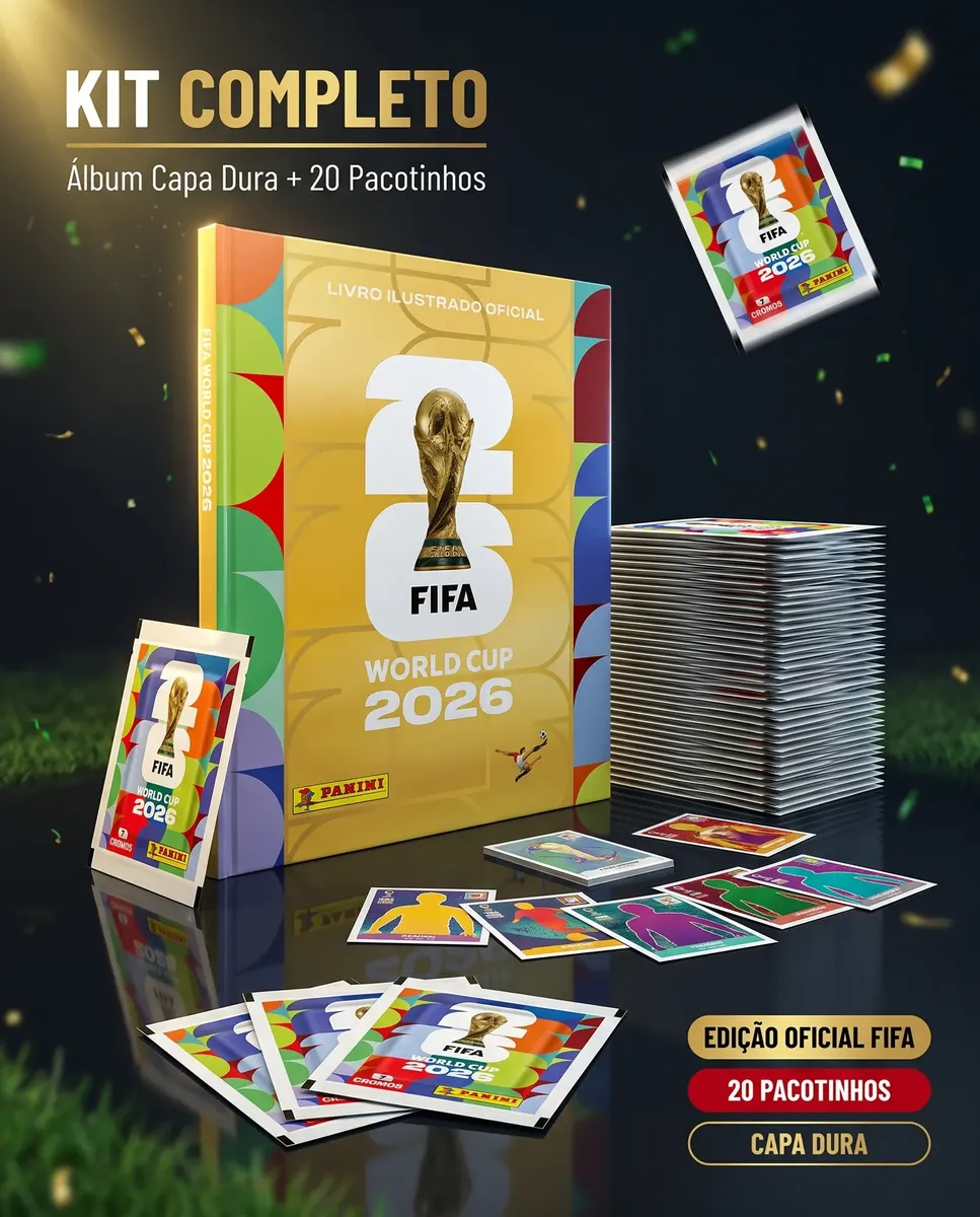 Álbum Capa Dura Ouro Copa do Mundo FIFA 2026 com 140 Figurinhas Panini