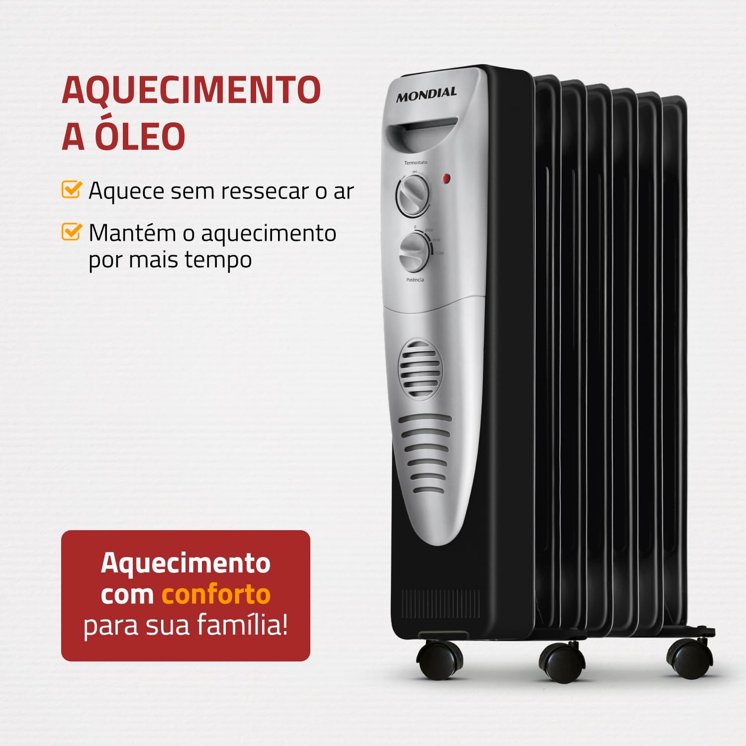 Aquecedor a Óleo Mondial A-06 1500W 220V Preto e Prata — foto 2