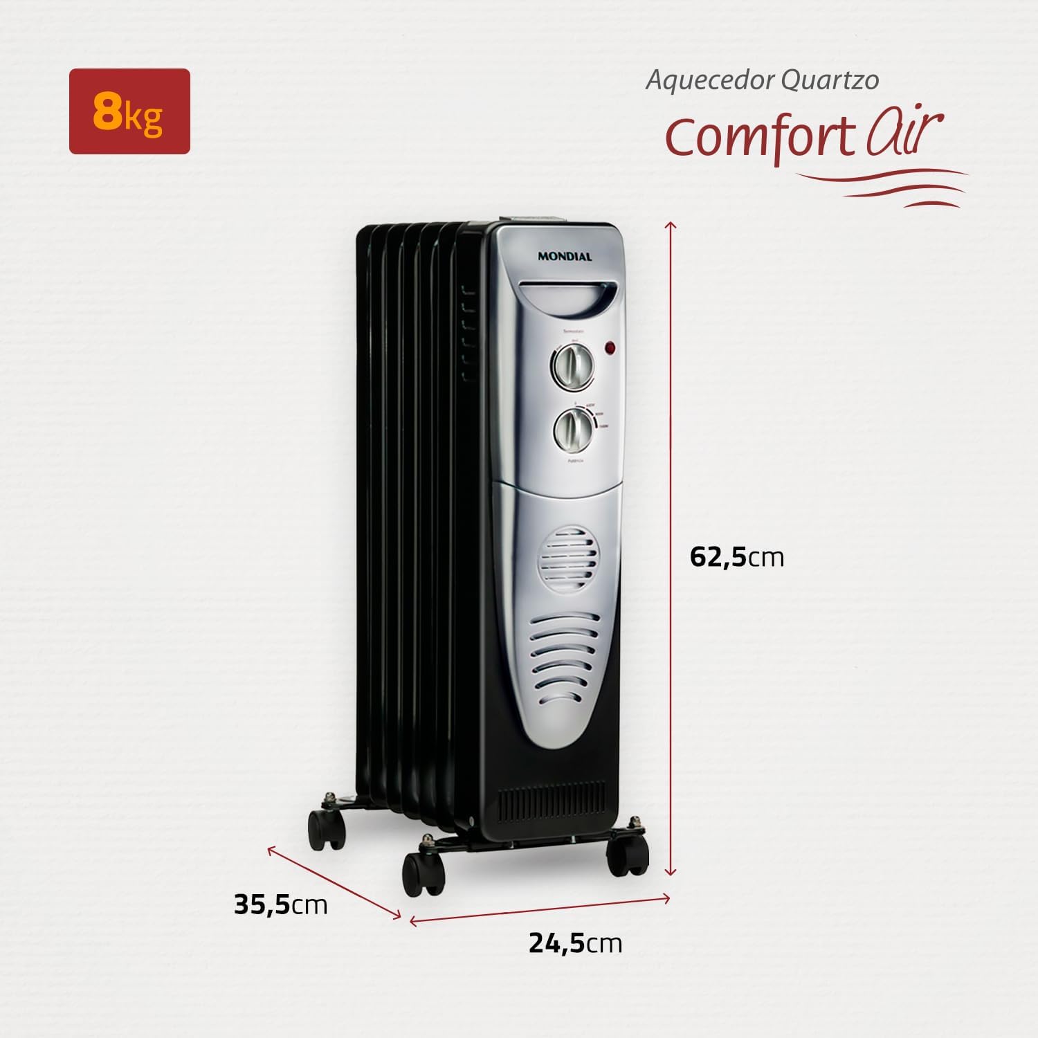 Aquecedor a Óleo Mondial A-06 1500W 220V Preto e Prata — foto 6