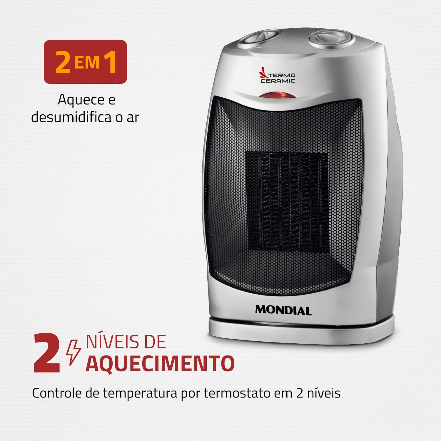 Aquecedor Mondial Termo Ceramic A-05 1500W 110V Preto e Prata — foto 2