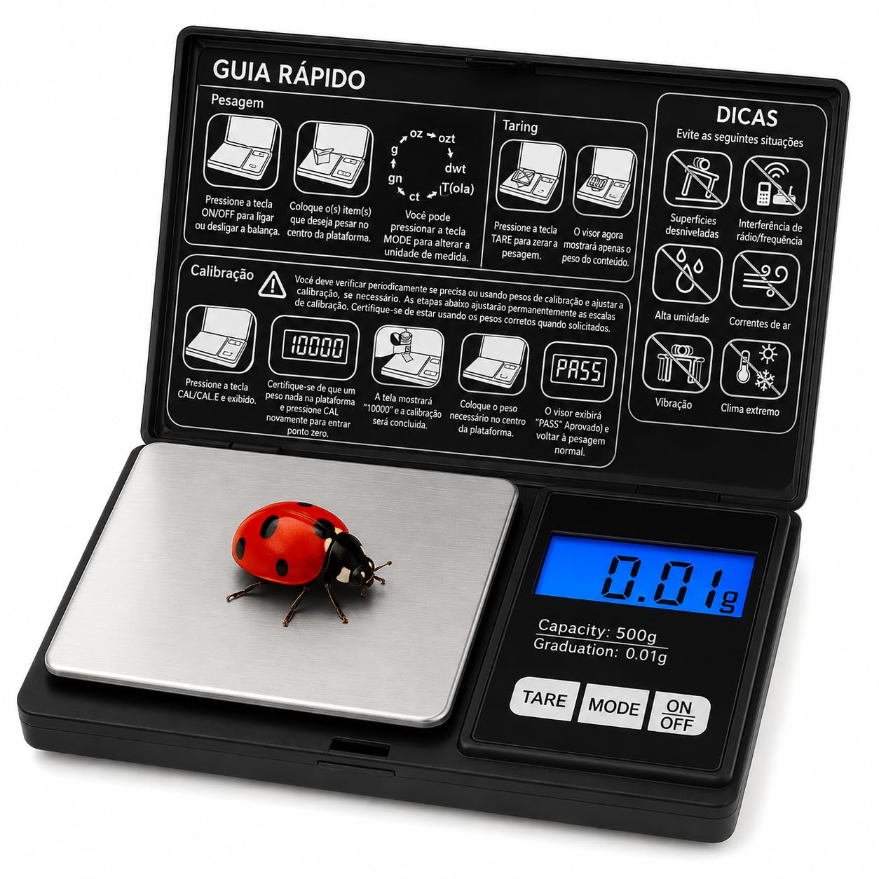 Balança Digital de Precisão 500g com Visor LCD e Função Tare