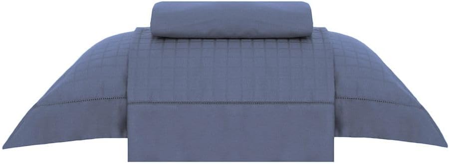 Buddemeyer Jogo de Cama Solteiro Cetim 300 Fios Damask Square Azul 3 Peças