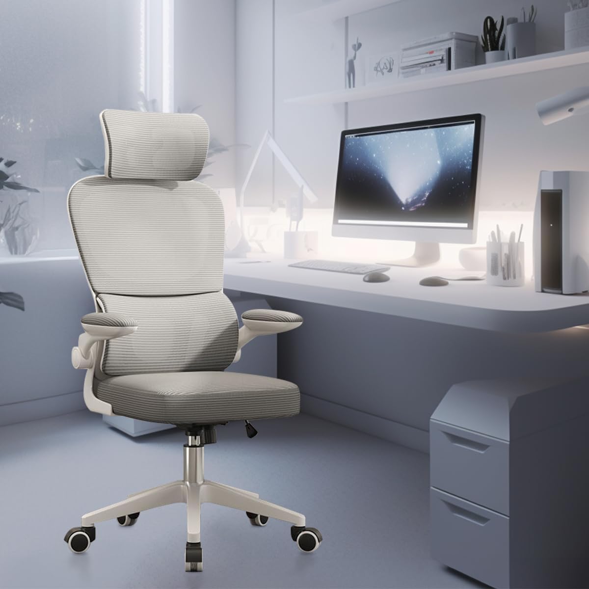 Cadeira de Escritório Ergonômica com Suporte Lombar e Encosto Ajustável - Cinza