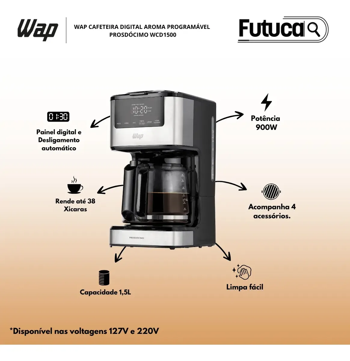 Cafeteira Elétrica WAP Aroma Digital Programável 1,5L — foto 2