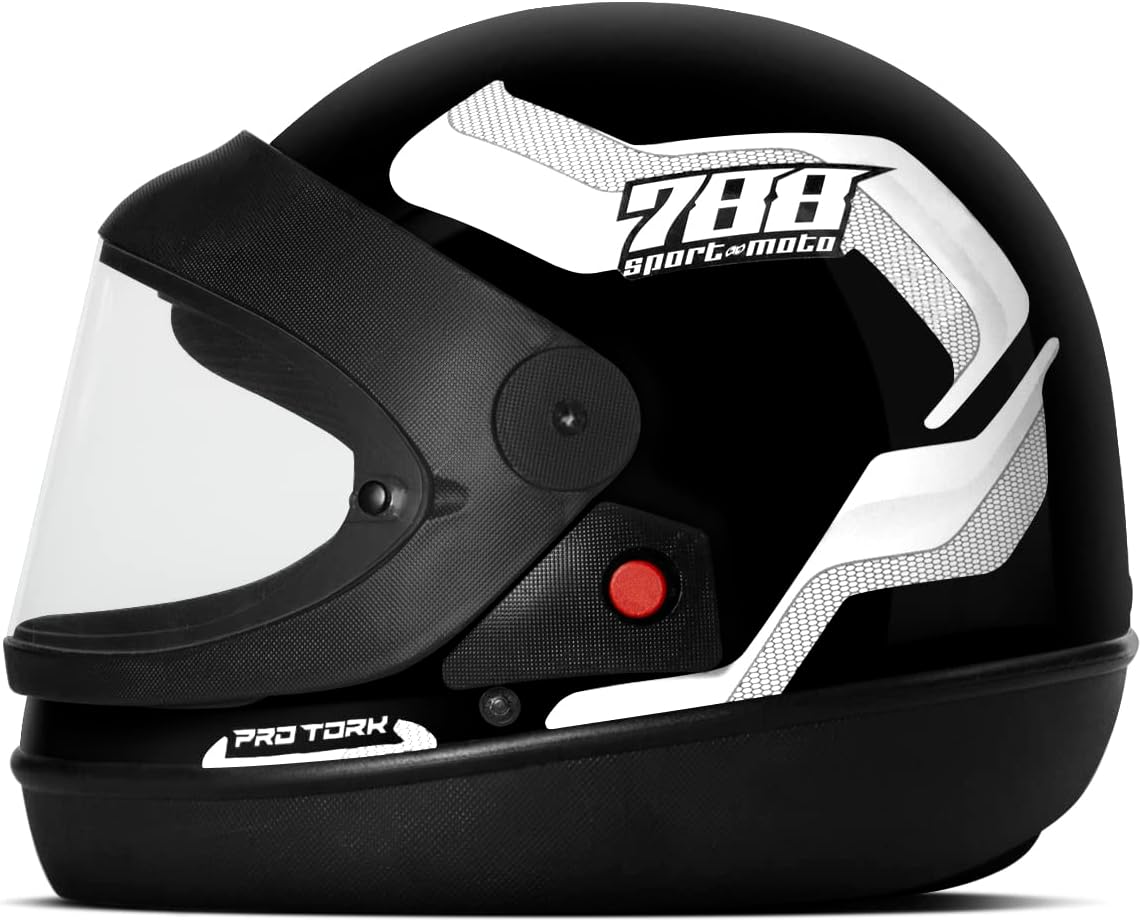 Capacete Fechado Pro Tork Sport Moto 788 Preto e Branco - Tamanho 58