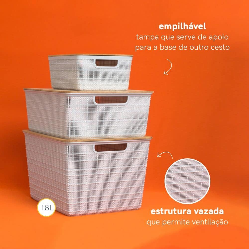 Cesto Organizador Multiuso com Tampa de Bambu — foto 6