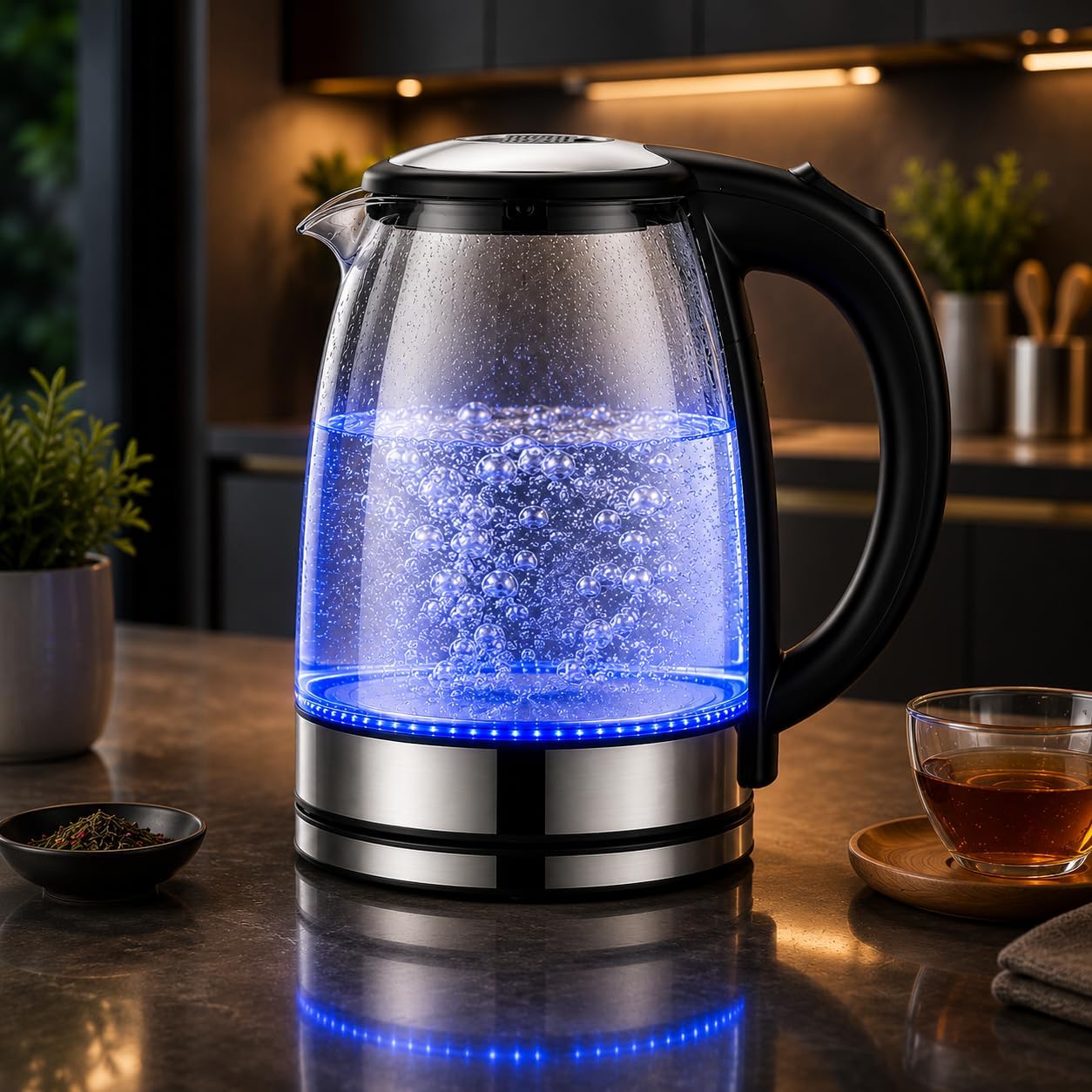 Chaleira Elétrica de Vidro 1,8L 220V com LED Azul - Aquecimento Rápido