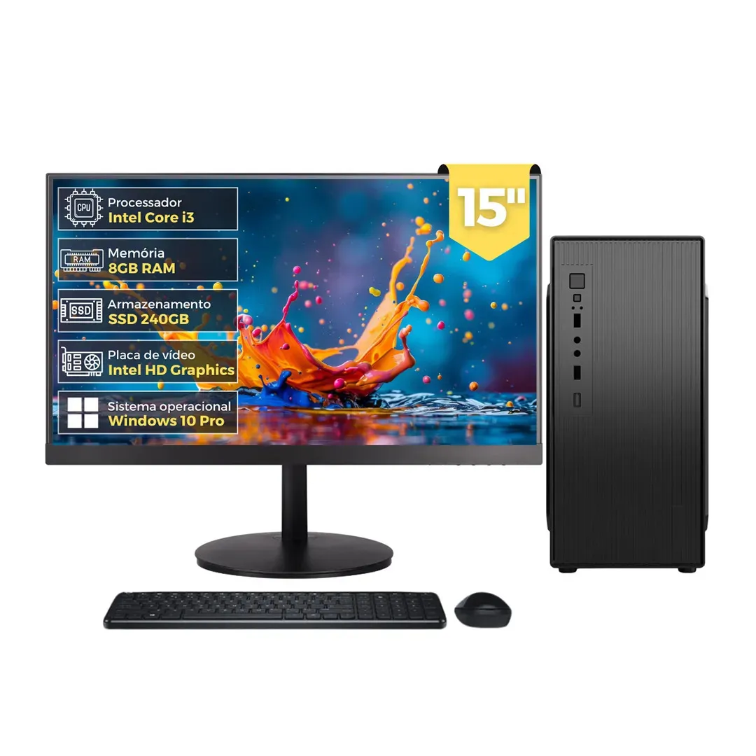 Computador 2Eletro Lite CD2E-LI101, Intel Core i3, 8GB RAM, SSD 240GB, Monitor LED 15" HDMI, Windows 10 Pro