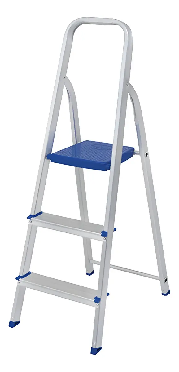 Escada de Alumínio Mor 3 Degraus Modelo 5101 Prateado/Azul