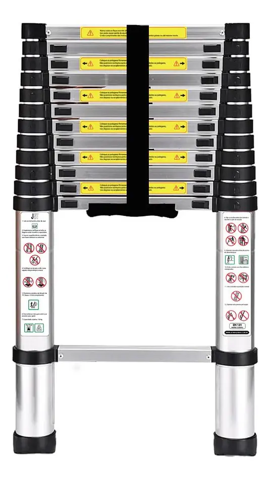 Escada Telescópica JST 13 Degraus Aço Inoxidável 3,8m Dobrável
