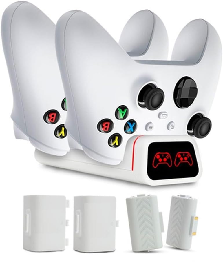 Estação de Carregamento para Controles Xbox Series X/S e One - Dock Duplo Branco com 2 Baterias Recarregáveis