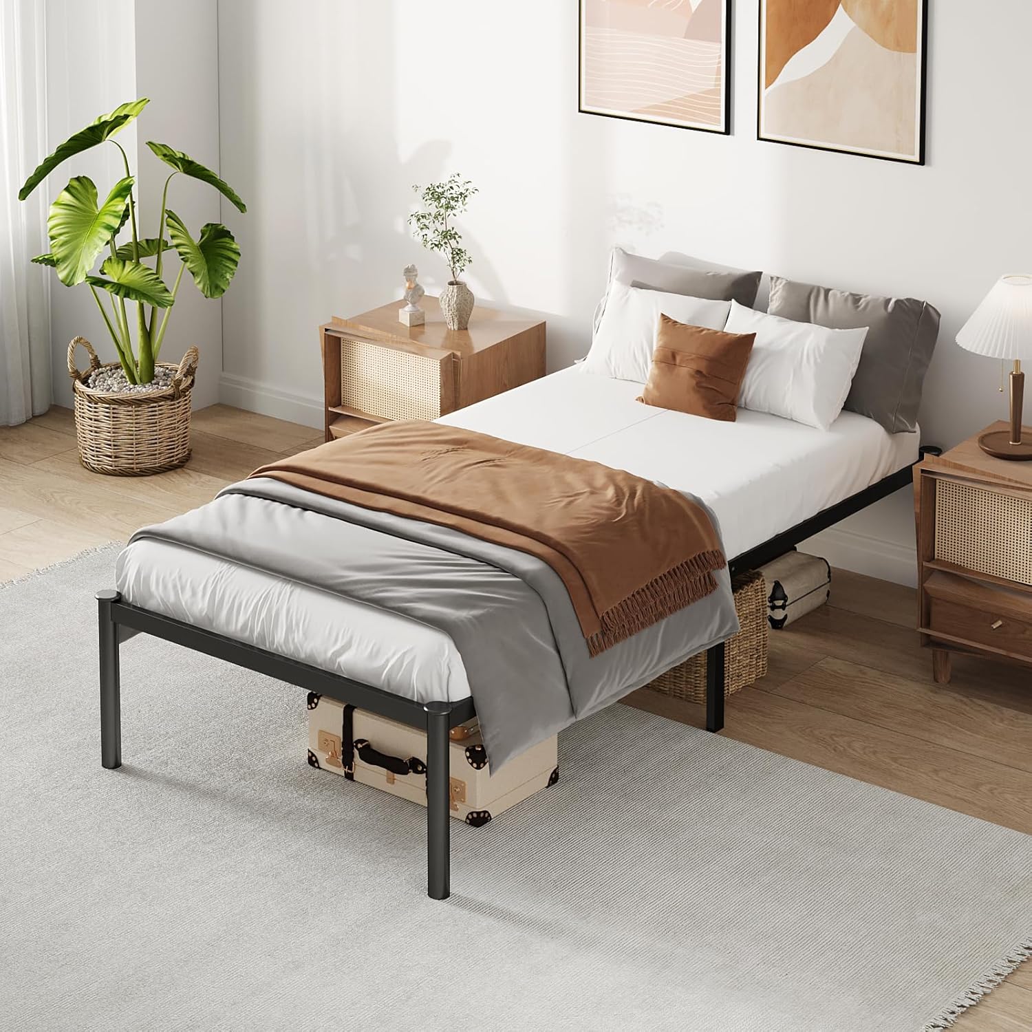 Estrutura de Cama de Metal Twin - Preto