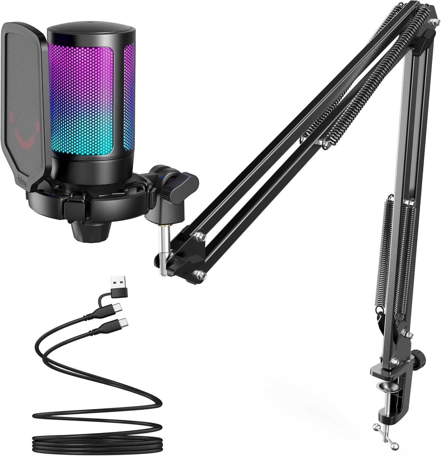 FIFINE A6T Microfone Condensador USB com RGB e Braço Articulado