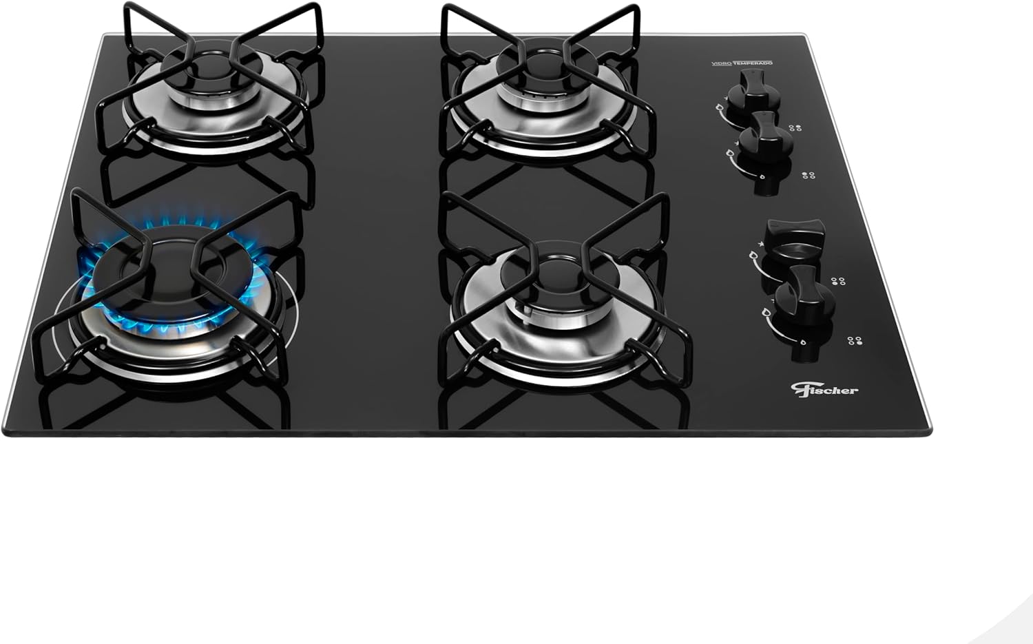 Cooktop a Gás Fischer Fit Line 4 Bocas Trempe Aramado Mesa Vidro Preto Bivolt
