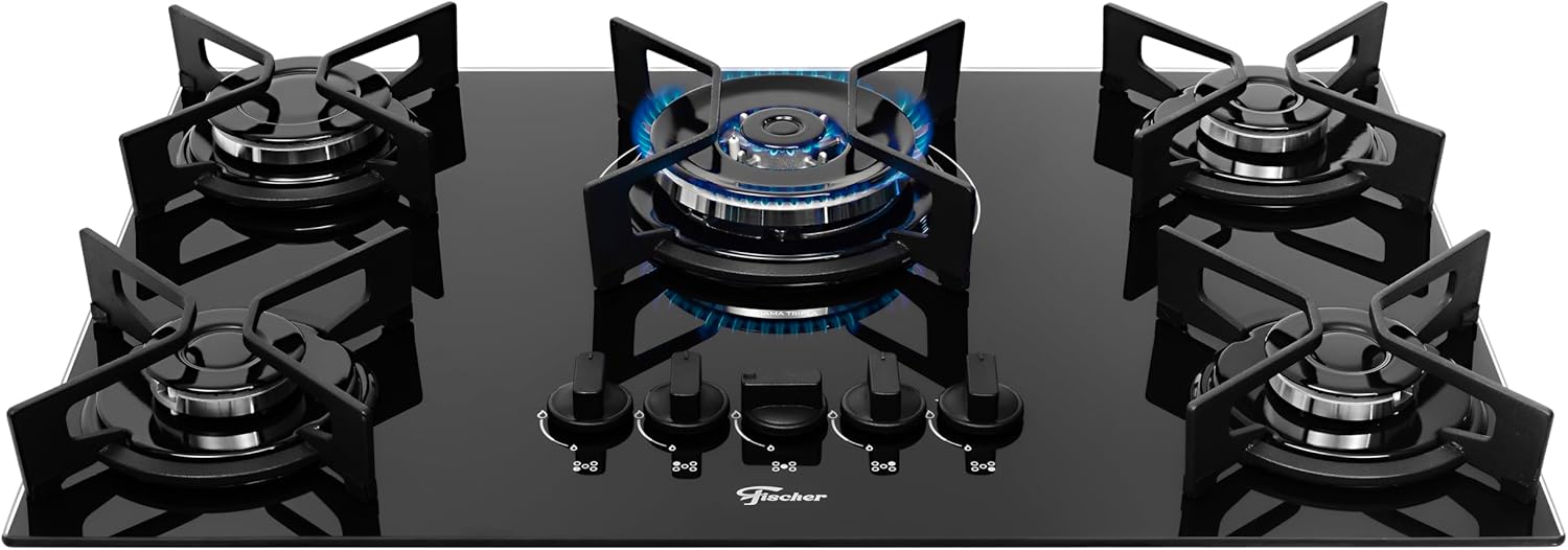 Cooktop Fischer Fit Line 5 Bocas Tripla Chama Vidro Preto Bivolt 36340-102674