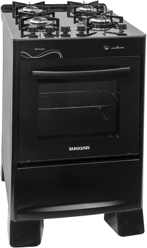 Suggar Fogão Neo Glass Preto 4 Bocas Mesa de Vidro