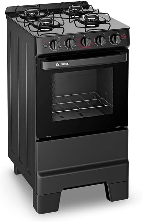 Fogão a Gás Esmaltec Ideal Super Glass 4 Bocas Preto 50L