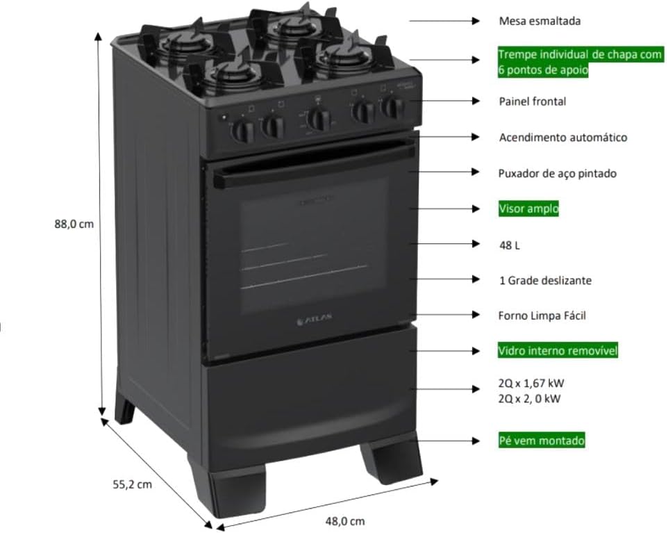 Fogão Automático com Forno de Vidro Duplo - Limpeza Fácil — foto 7