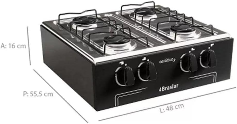 Fogão de Mesa Braslar Asiático 4 Bocas Junior Branco Inox — foto 3