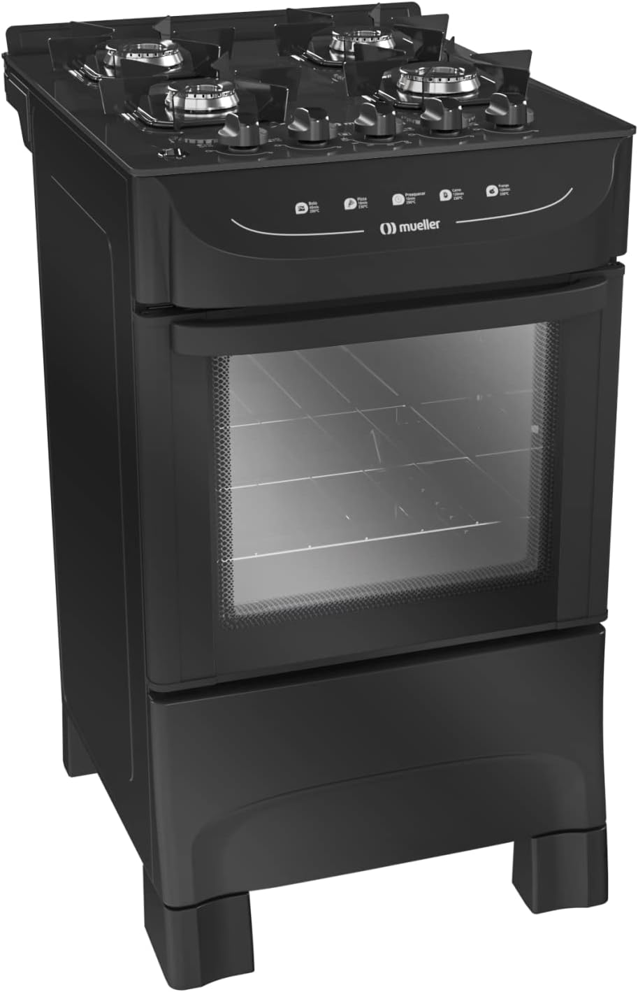 Fogão Mueller MFV4BB Preto Fosco 4 Bocas com Mesa de Vidro Temperado