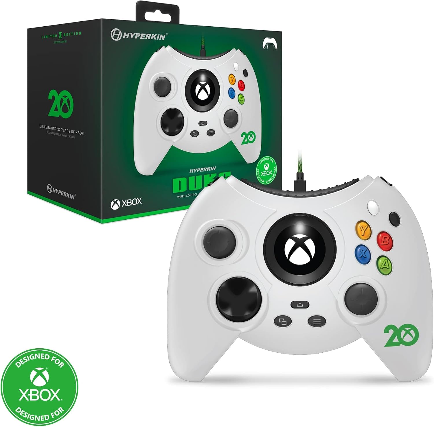 Hyperkin Duke Controle com Fio para Xbox Series X|S/Xbox One/Windows 10 - Edição Limitada Aniversário Branco