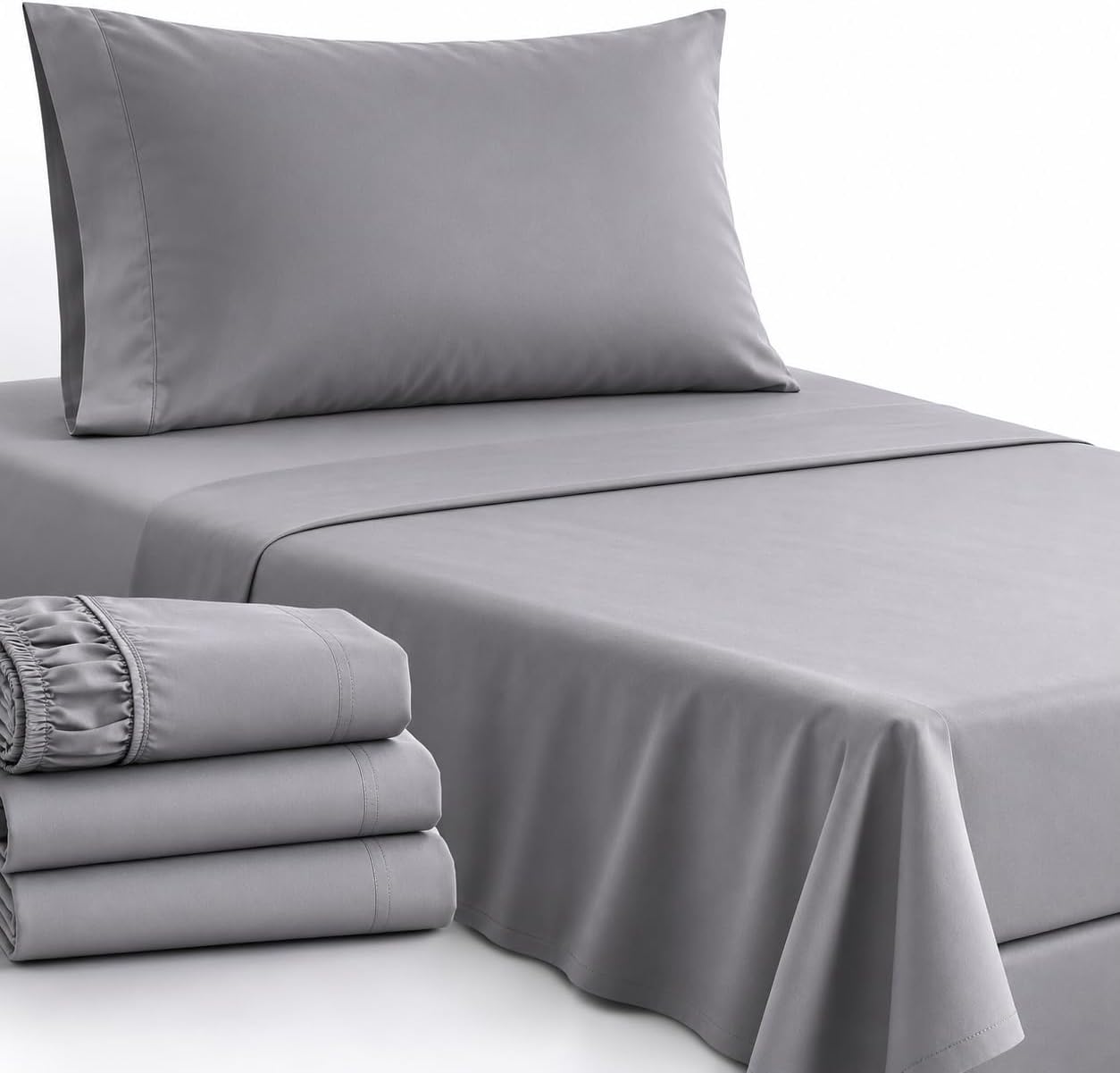 Jogo de Cama Percal 600 Fios Algodão com Elástico Premium - Solteiro - Cinza