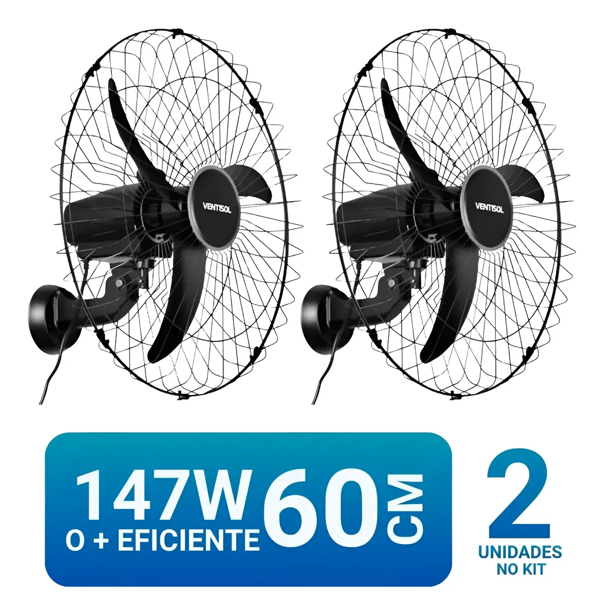 Ventilador de Parede Ventisol New 60cm Preto 147W Oscilante