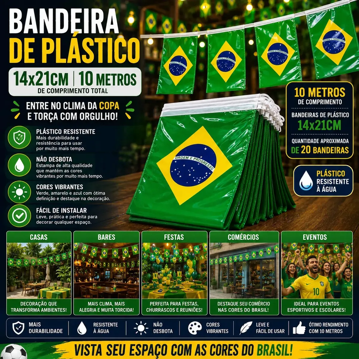 Kit Varal de Bandeirinhas do Brasil 50/80 Metros - Decoração para Eventos — foto 3
