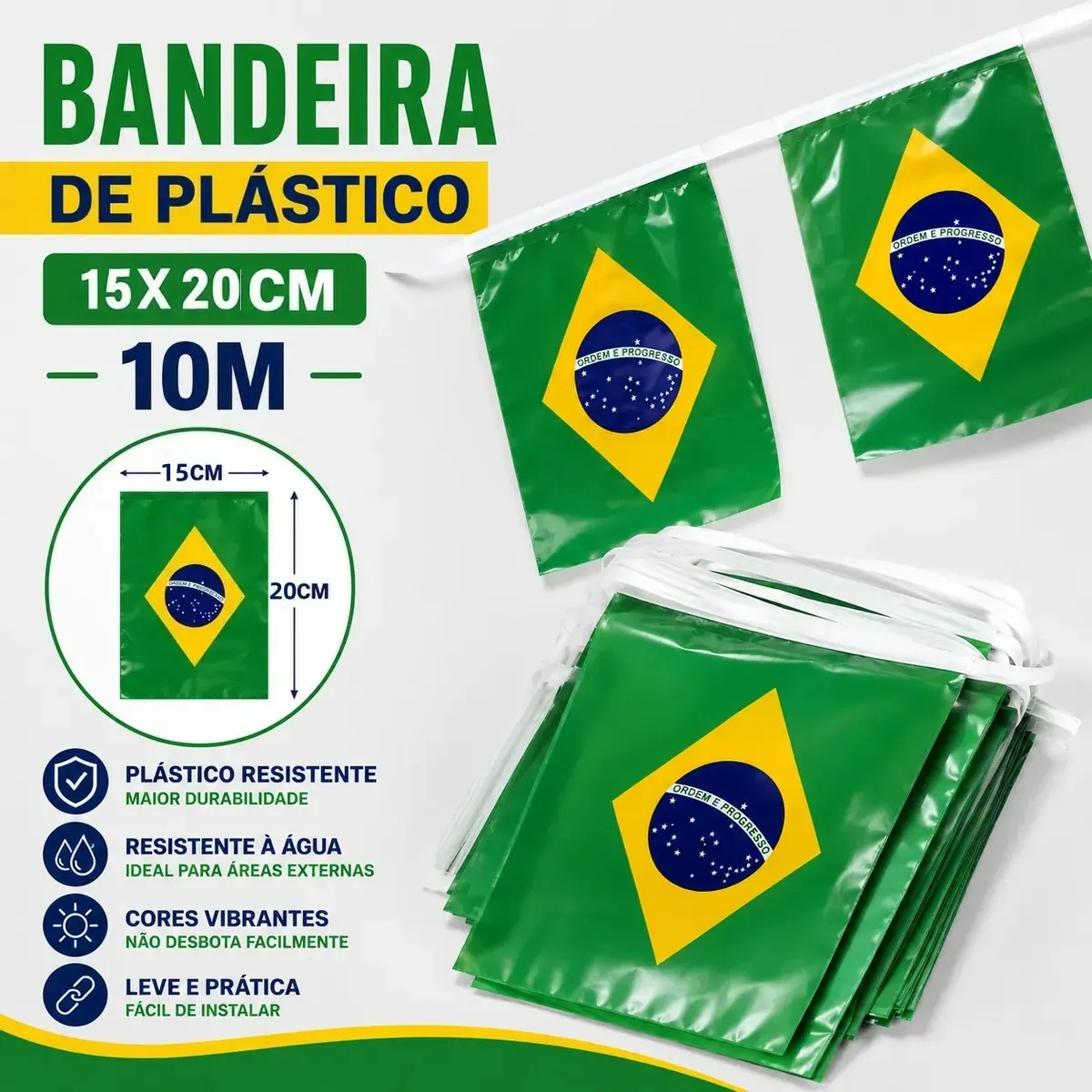 Kit Varal de Bandeirinhas do Brasil 50/80 Metros - Decoração para Eventos — foto 2