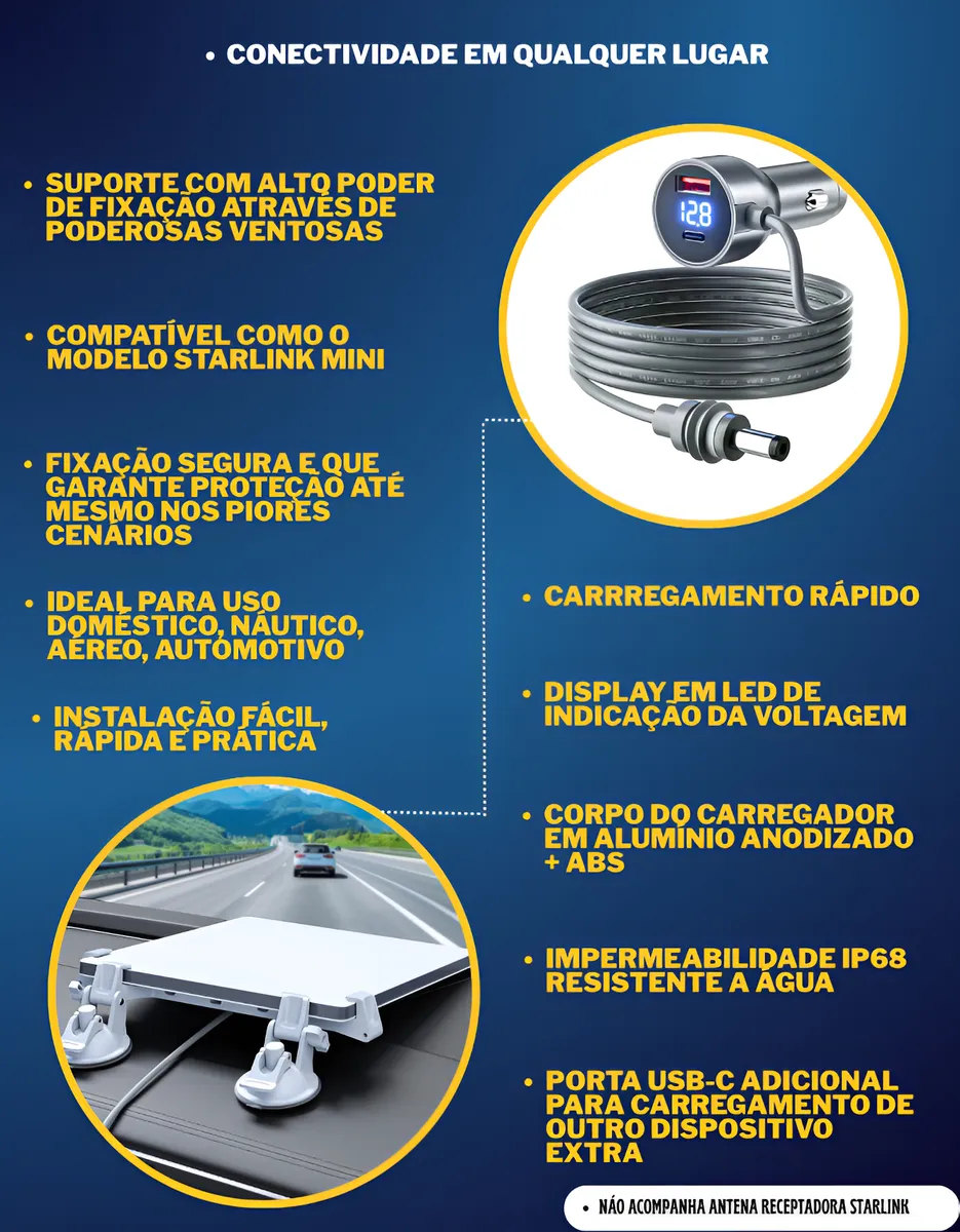 Kit Starlink Mini - Suporte e Cabo Veicular para Internet Satélite — foto 3