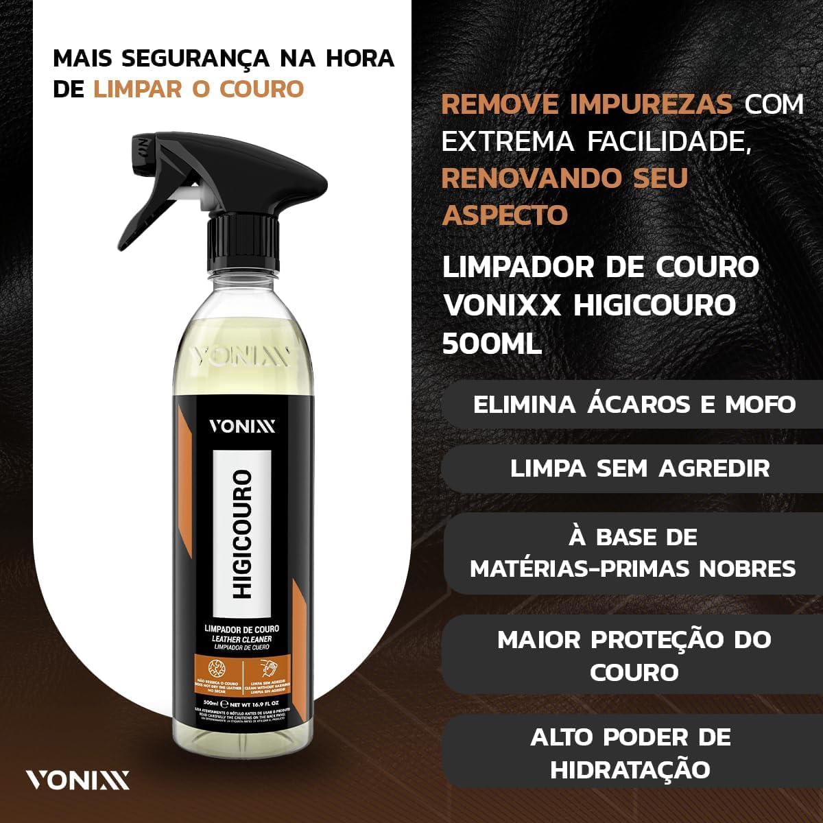 Kit Vonixx Hidracouro e Higicouro 500ml - Manutenção de Couro Automotivo — foto 4