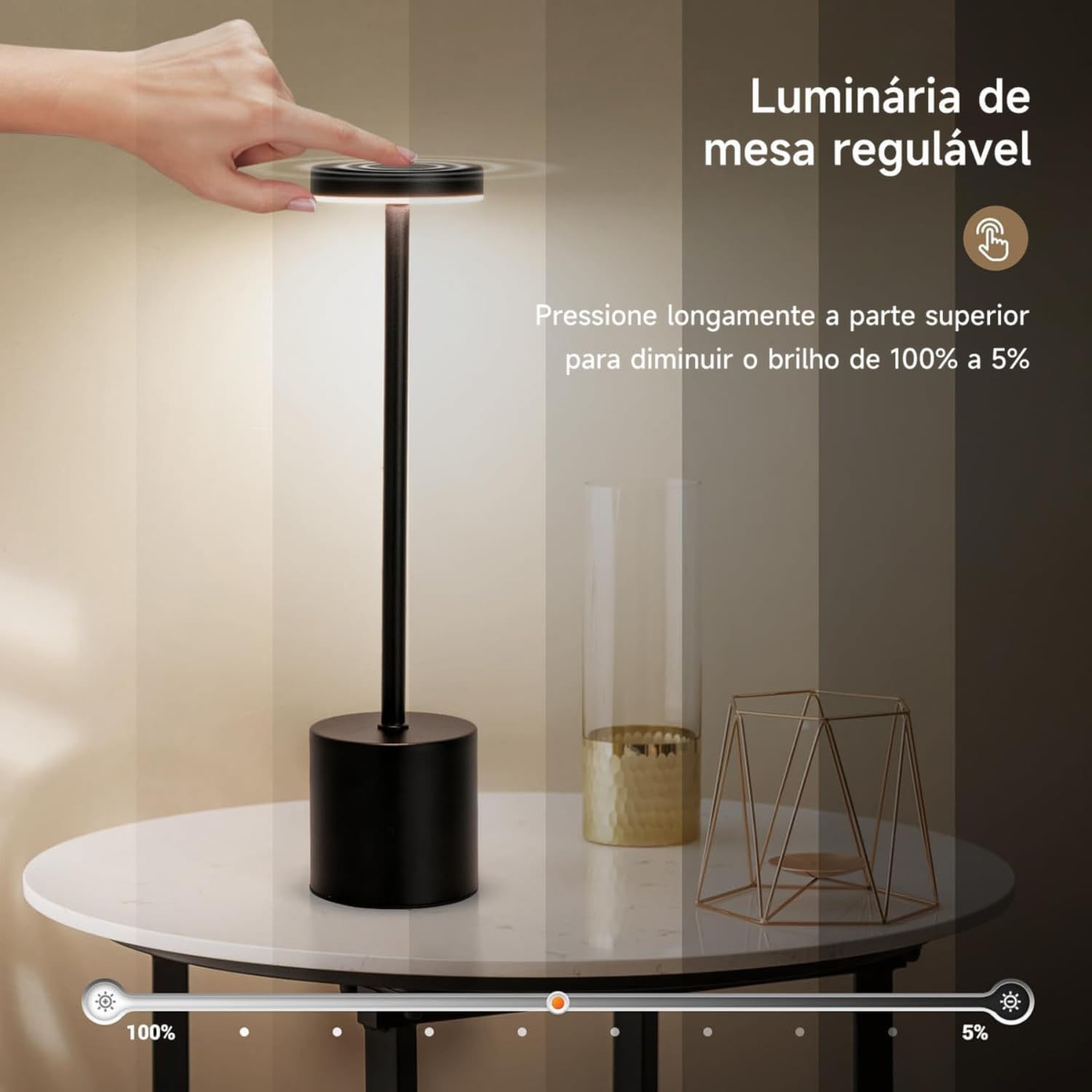 Luminária de Mesa Touch LED Recarregável com 3 Modos de Luz - Preto e Branco — foto 6