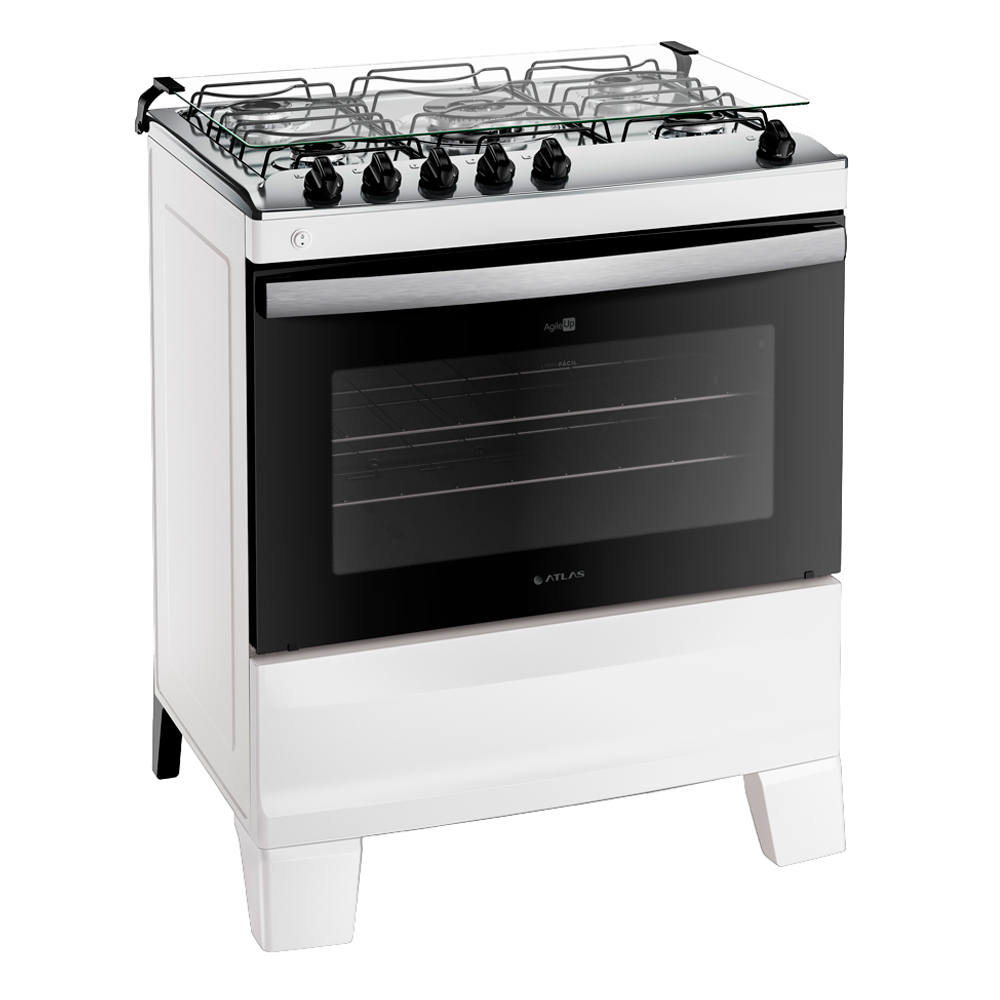 Fogão Atlas Agile Up 5 Bocas Automático Mesa de Inox Tripla Chama Forno 86,5L