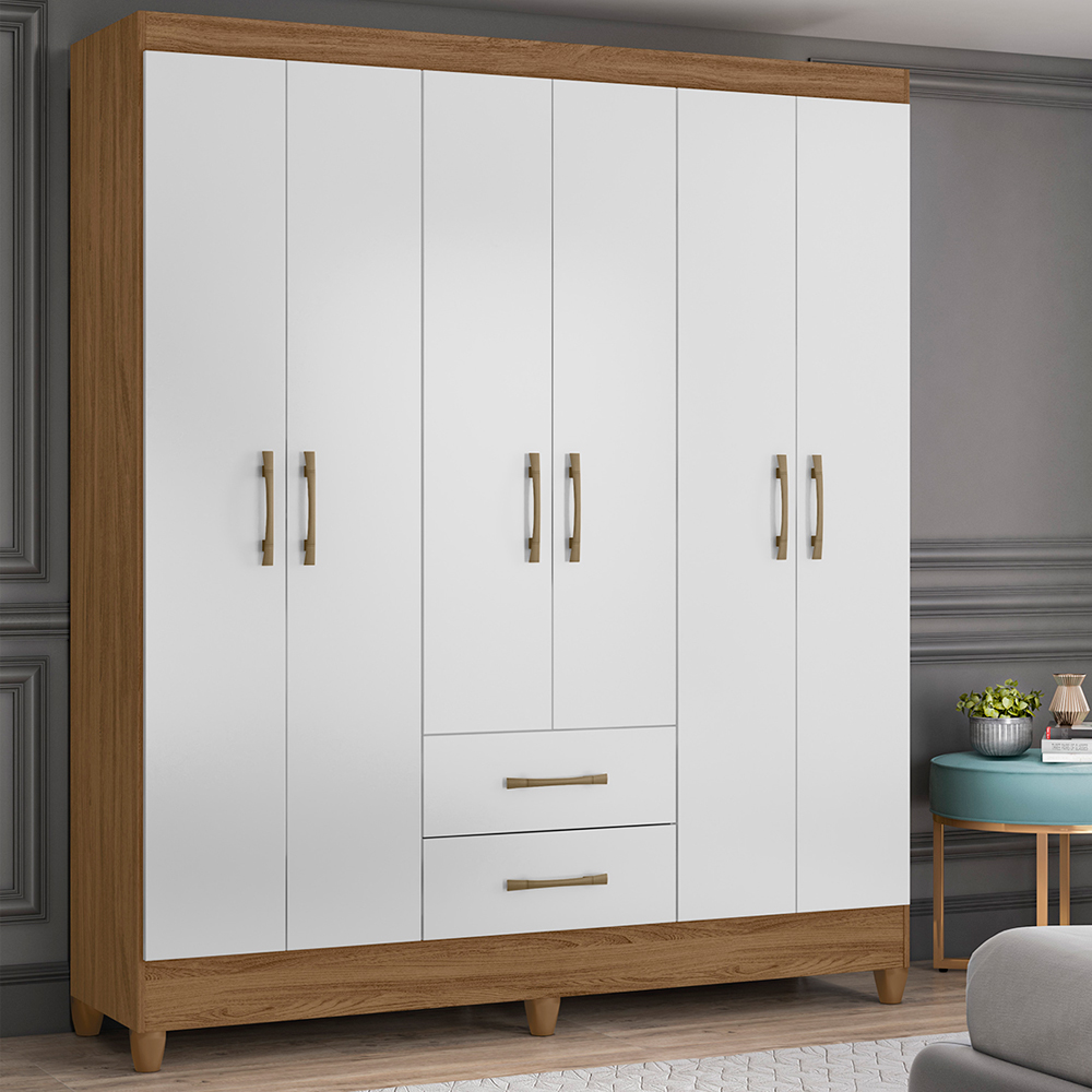 Guarda-Roupa Casal 6 Portas Bater 2 Gavetas Panamá Moval