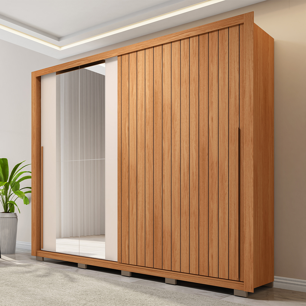 Guarda-Roupa Casal Caemmun Movimente Lux 2 Portas de Correr com Espelho e 6 Gavetas