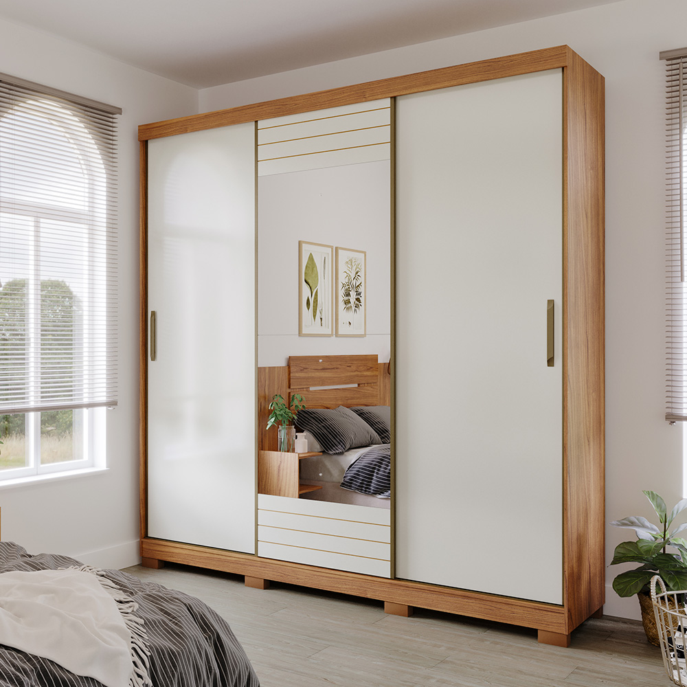 Guarda-Roupa Casal 3 Portas de Correr e 4 Gavetas Búzios Panan