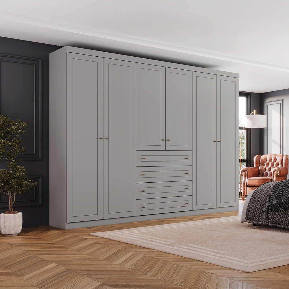 Guarda-Roupa Casal 6 Portas Bater 4 Gavetas Henn Americano
