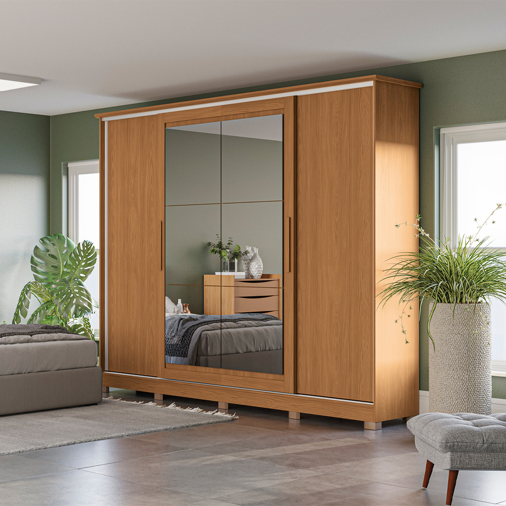 Guarda-Roupa Casal Kappesberg Ambar Flex 4 Portas de Correr com Espelho e 4 Gavetas