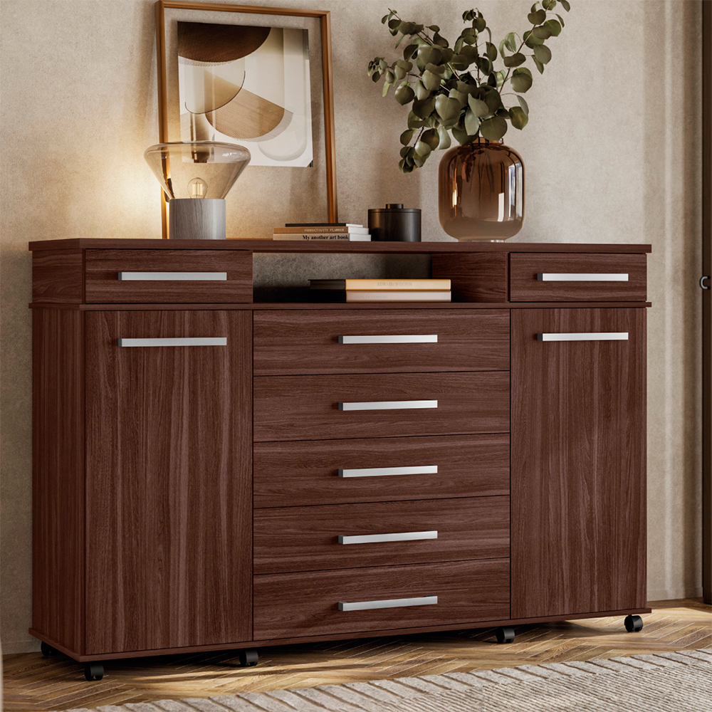 Cômoda 2 Portas Bater 7 Gavetas MDP London Demóbile