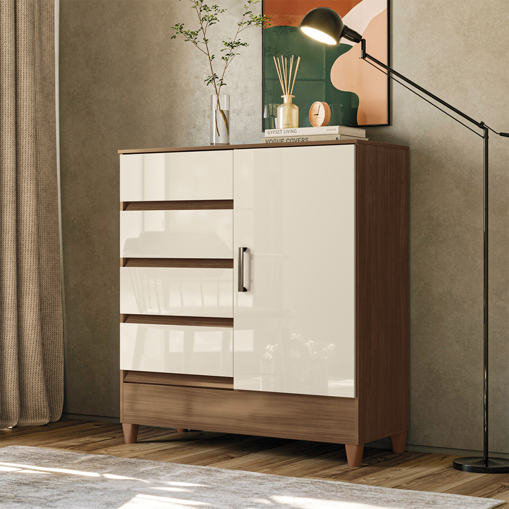 Cômoda Fit 1.4 Santos Andirá 1 Porta Bater 4 Gavetas