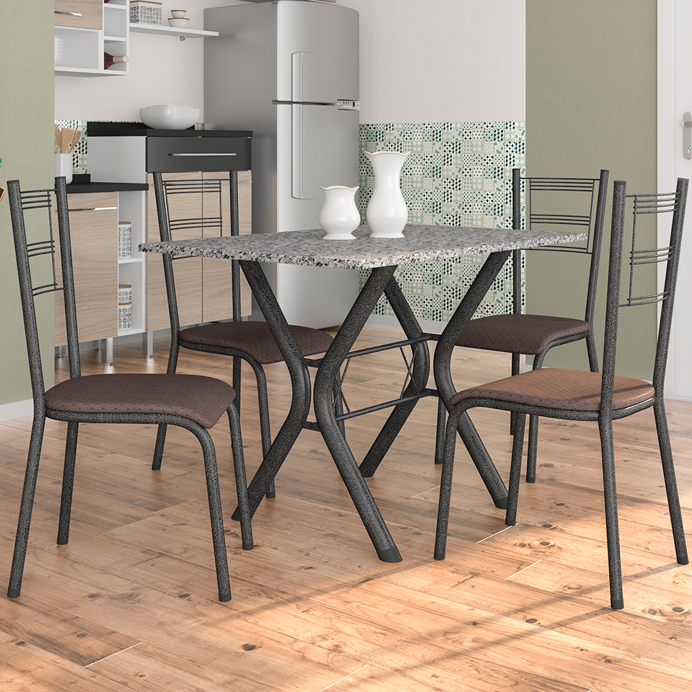 Conjunto de Mesa Fabone Santiago com 4 Cadeiras e Tampo de Granito