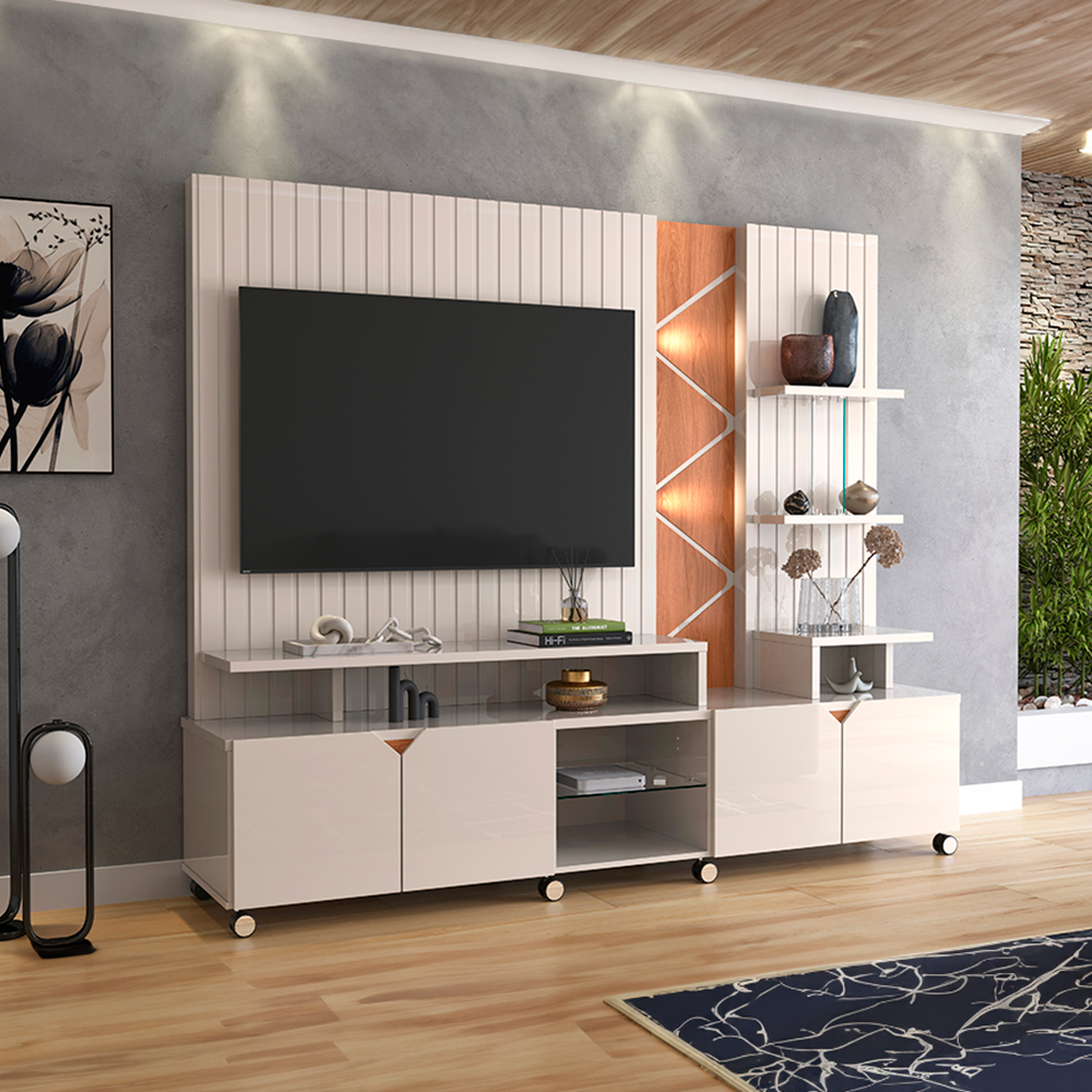 Estante Home Cross Lukaliam para TV até 55" com LED e Rodízios Cromados