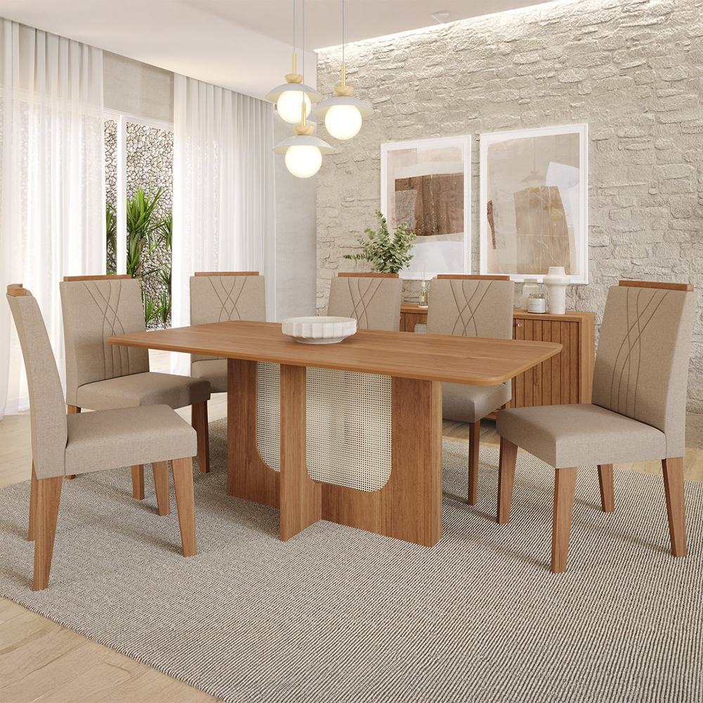 Conjunto de Mesa 6 Cadeiras Louise MDF Estofado Cimol