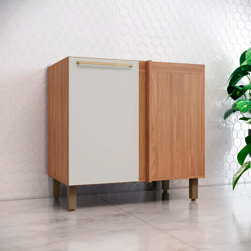 Balcão Henn Requinte 1 Porta 84,5 cm MDP com Puxadores de Alumínio