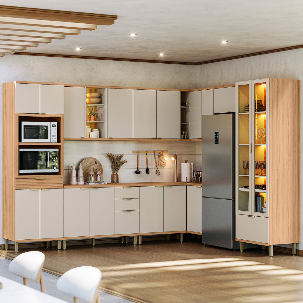 Cozinha Modulada Bless 9 Peças 18 Portas 5 Gavetas com Cristaleira - Linea Brasil