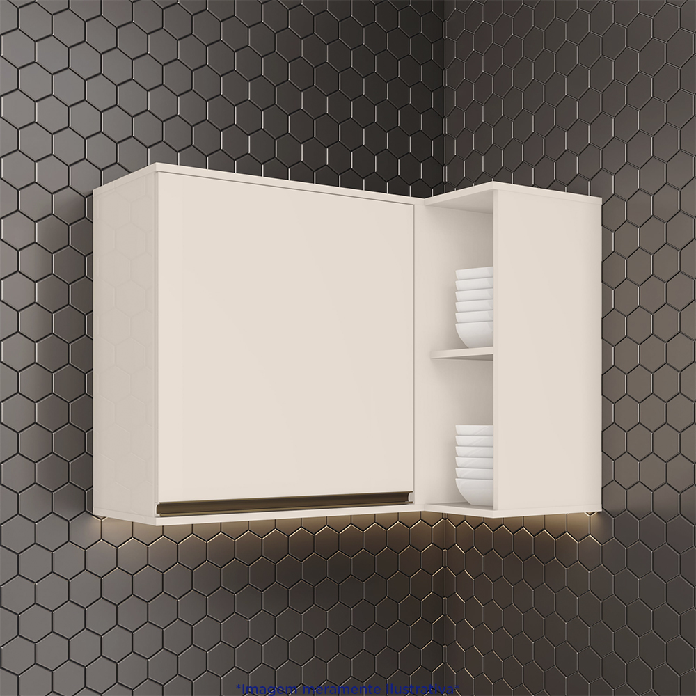 Armário Aéreo de Canto 1 Porta com Nichos MDF Connect Henn