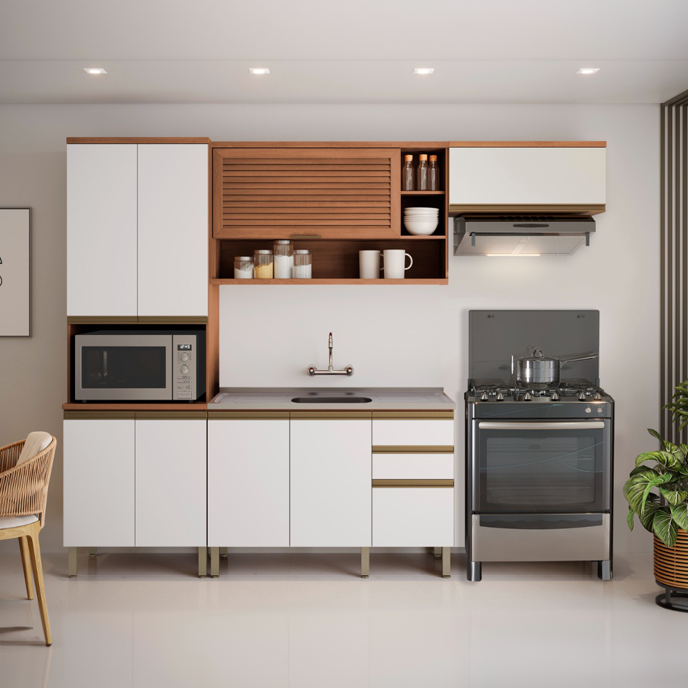 Cozinha Modulada Telasul Macadamia 4 Peças 8 Portas 3 Gavetas