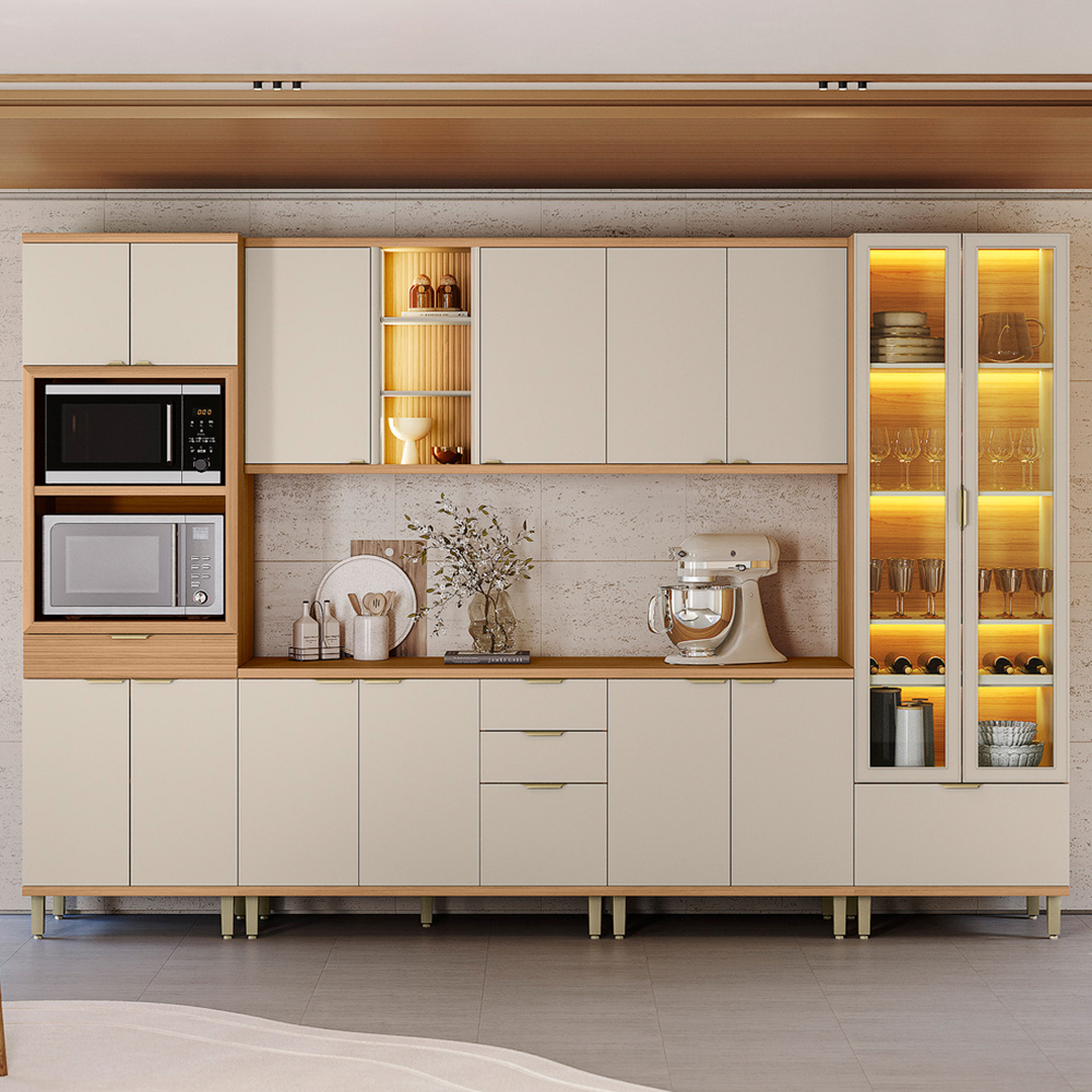 Cozinha Modulada 6 Peças 14 Portas 5 Gavetas com Cristaleira Bless - Linea Brasil