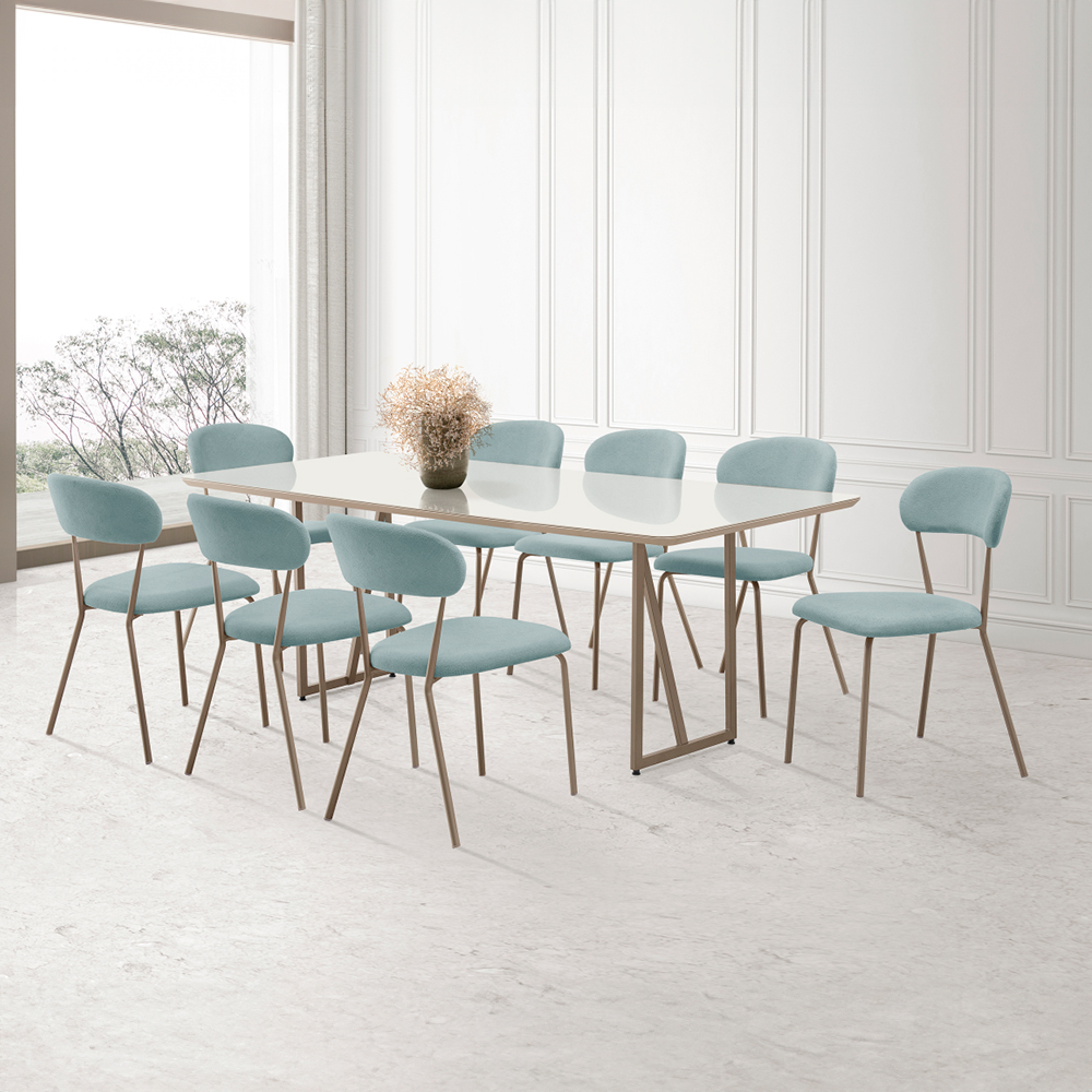 Conjunto de Mesa 8 Cadeiras Estofadas Amanda Aço Nobre