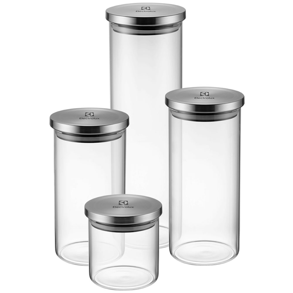 Conjunto de Potes Herméticos Electrolux 4 Peças Vidro com Tampa Inox